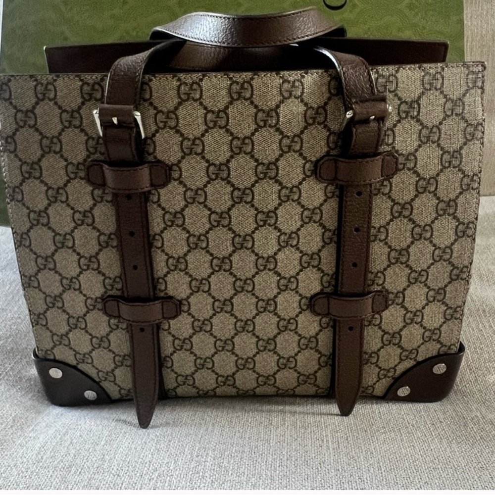 Gucci Buckle Travel Tote GG Coated Canvas with Leather Medium - Picture 3 of 4